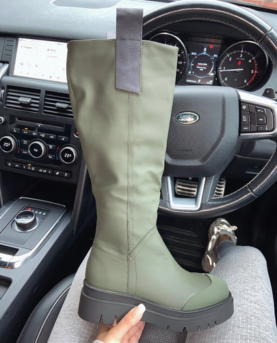 Cole knee high welly boots - khaki/black