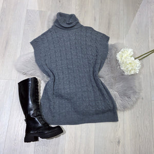 Allysia roll neck cable knit jumper - grey