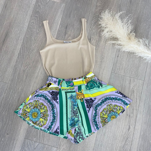 Lana high waist printed shorts - green/lilac