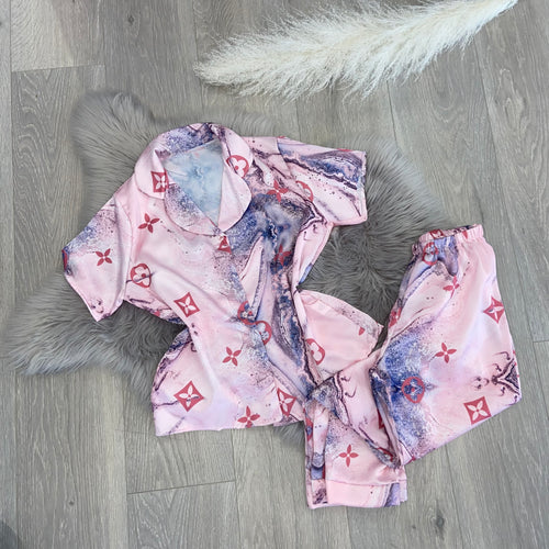 Lula silky printed pyjamas set - pink