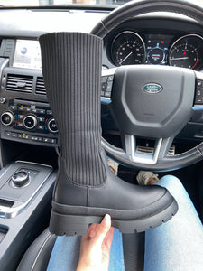 Enya knit detail knee high boots - black