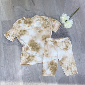 Izzy tie dye tee and cycling short set - gold