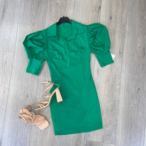 Billie puff shoulder dress - green