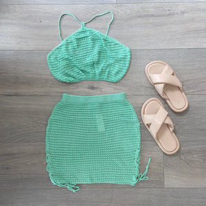 Bea crochet skirt and crop set - mint