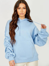 Load image into Gallery viewer, Nora ruched sleeve hoodie - baby blue