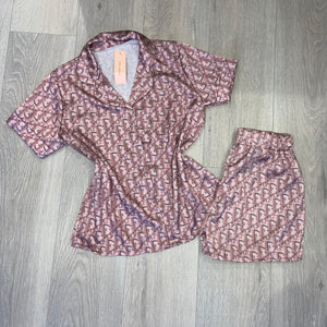 Darlene silky printed pyjamas short set - pink