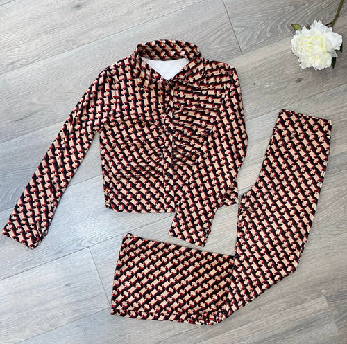 Vienna geo print co-ord set - nude/black/red