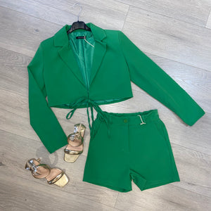 Kaya crop blazer and short set - green