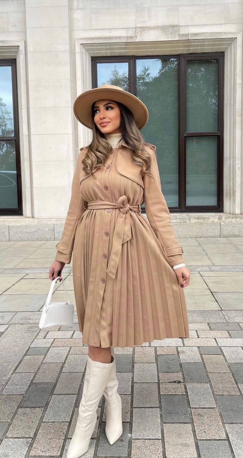 Leah pleated trench coat - tan