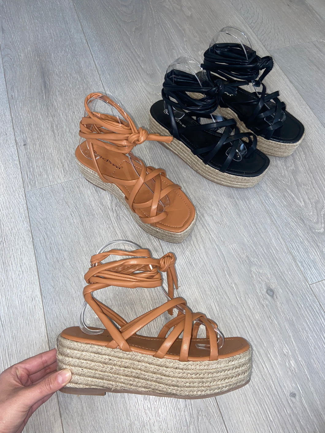 Georgia tie up platform espadrilles tan