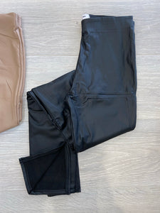 Bailey split hem leather look leggings - black