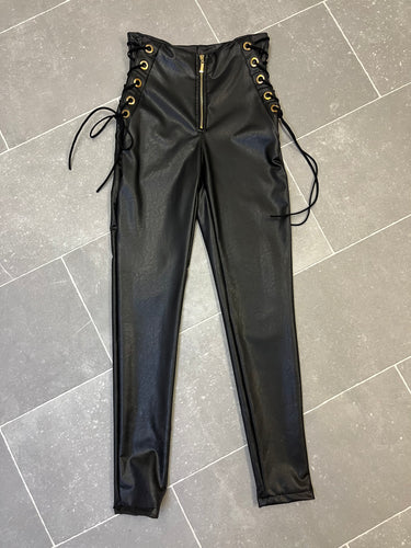 Lace up side detail leggings with zip