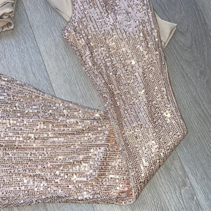 Ella sequin flare trousers - nude/gold