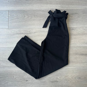 Paper bag waist wide leg belted trousers - black (8)