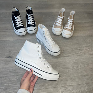 SALE Connie canvas platform lace up hi top trainers - white size 7