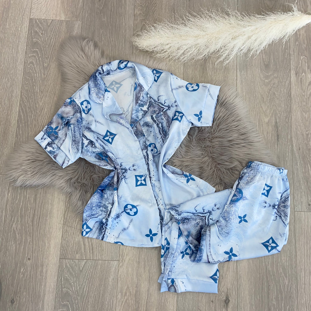 Lula silky printed pyjamas set - blue