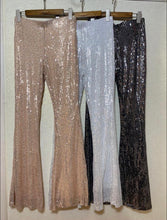 Load image into Gallery viewer, Ella sequin flare trousers - nude/gold