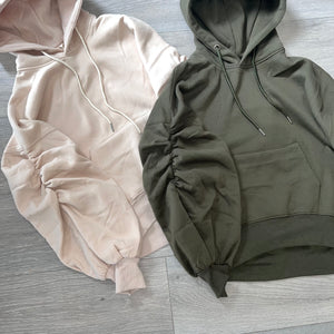 Ariana ruched sleeve hoodie - khaki