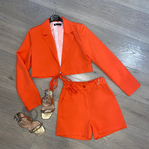 Kaya crop blazer and short set - orange