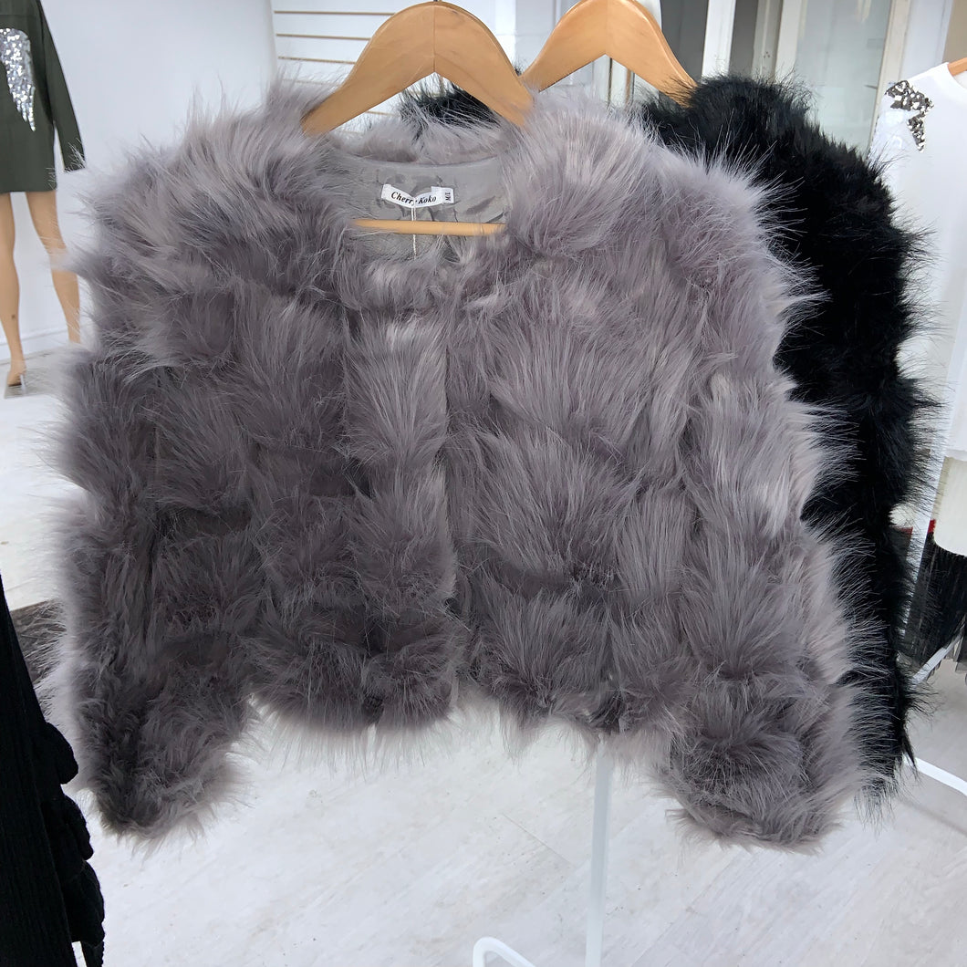 Audrina cropped faux fur jacket - grey