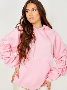 Nora ruched sleeve hoodie - pink