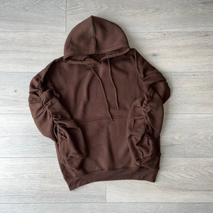 Nora ruched sleeve hoodie - chocolate