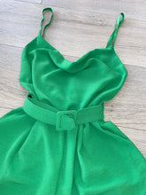 Load image into Gallery viewer, Fleur belted drape neck playsuit - green